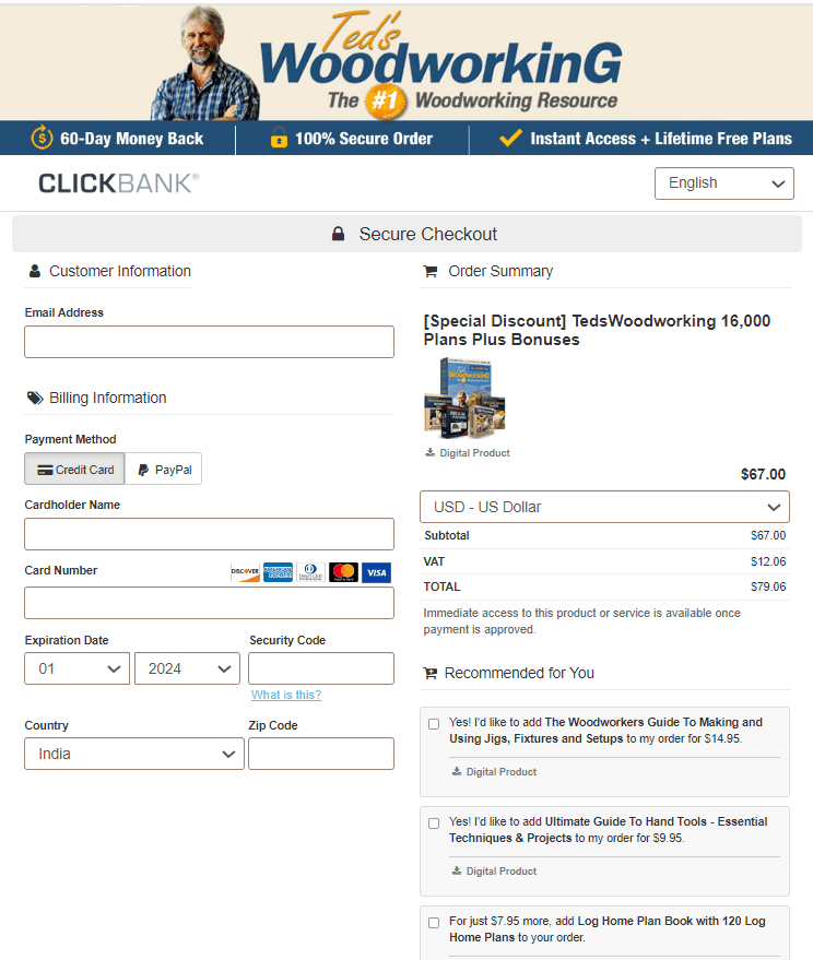 Ted's Woodworking Checkout Page
